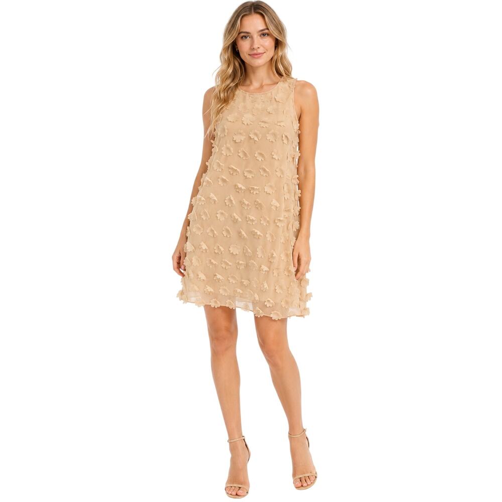 BCBGeneration 3D Floral Appliqué Sleeveless Mini Shift Dress Beige Womens Medium